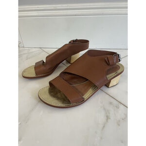 Leifsdottir Anthropologie Brown Leather Low Block Heel Sandals Size Euro 36 US 6